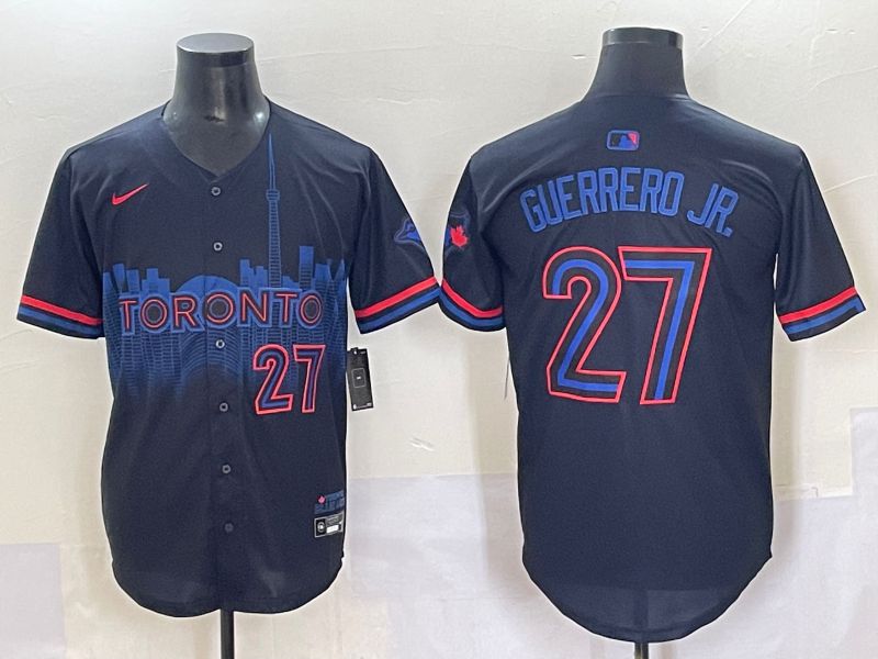 Men 2025 Toronto Blue Jays #27 Guerrero jr Black Joint Name Nike MLB Jersey style 11